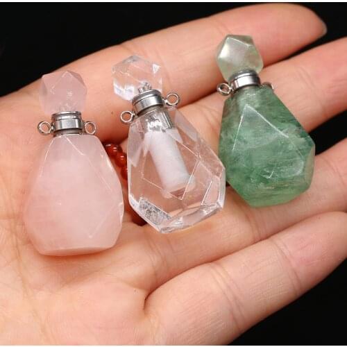 Natural Stone Quartzs Perfume Bottle Pendants Faceted Crystal Vial for Trendy Jewelry Making Girls Party Necklace Gifts