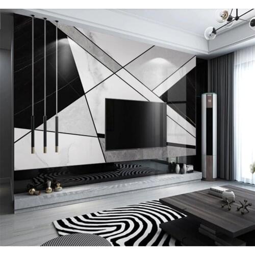 Custom 3D/8D wall cloth wallpaper modern simple black and white geometric combination graphic grey marbling wallpaper