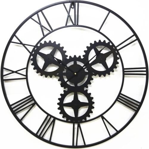 Cross-Border Large Size Antique Retro Metal Wall Clock American Hanging Wall Mounted Clocks LOFT Industrial Wind Gear Clock