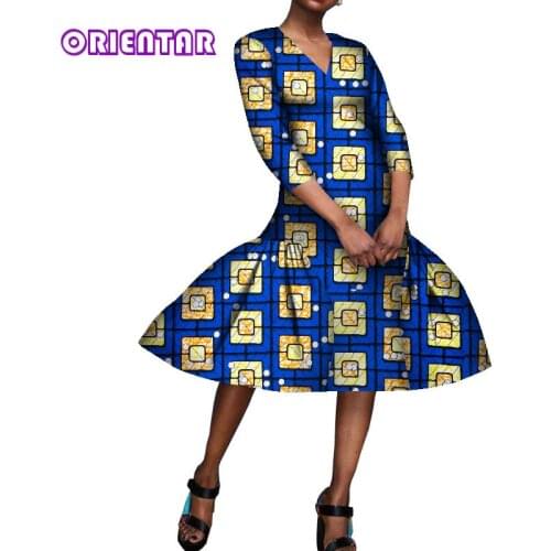 Simple Women African Dress African Wax Print Ankara Dresses for Women Clothes Dashiki Plus Size Traditional Clothing WY8391