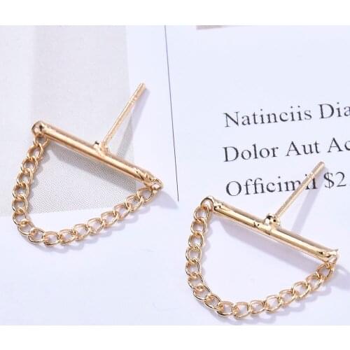 Japan and South Korea Simple and Compact Fashion Temperament Word Stud Earrings Female Tassel Chain Earrings Ins Wind Jewelry