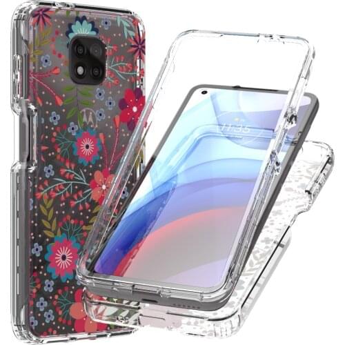 2 in 1 Clear Flower Case for Motorola Moto G Power 2021 MotoG Power Hard PC + Soft TPU 360 Full Protective Skin Back Phone Cover