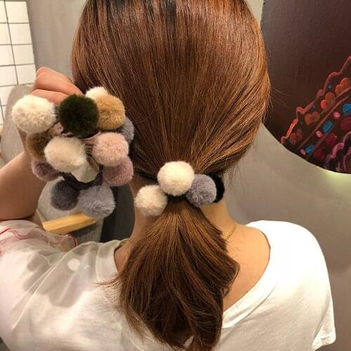 Fur Ball Elastic Girl Womens Ponytail Holders Plush Ball Hair Ring Elastic Hair Rope Hair Tie Accessories Rubber Hairband