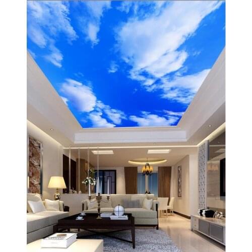 Blue and white living room bedroom ceiling 3d room wallpaper landscape ceilings 3d mural wallpaper