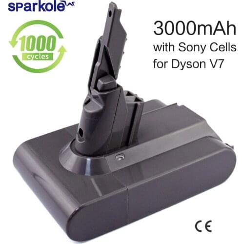 Sparkole 21.6V 3000mAh Li-ion battery for dyson V7 replacement battery for Vacuum Cleaner V7 Animal V7 Fluffy V7 Trigger