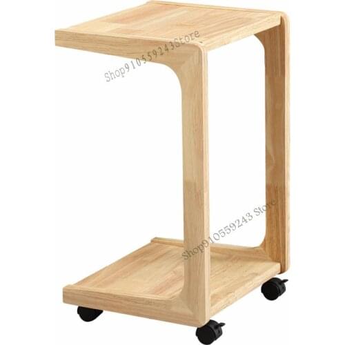 Solid Wood C-shaped Movable Roller Sofa Side Table Simple Modern Wheeled Coffee Table Bedside Table Corner Table Small Square Ta