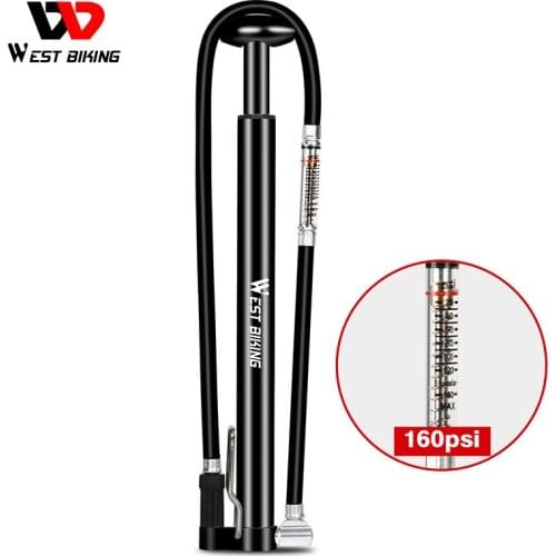 WEST BIKING 160PSI Bicycle Pump With Long Hose Gauge Cycling Air Inflator Schrader Presta Valve MTB Road Bike Tire Alloy Pump