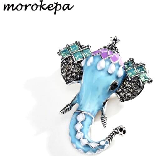 Morkopela Elephant Animal Enamel Pin Crystal Brooch Jewelry Vintage Rhinestone Clothes Scarf Clip Accessories Brooches For Women