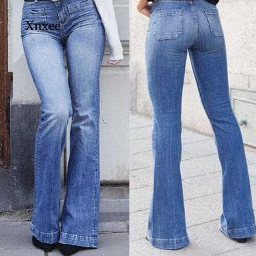 Y2K Women Blue Pocket Flare Denim Trousersfashion Women Vintage High Waist 90S Stree Office Slim Women Temperament Jeans Pants