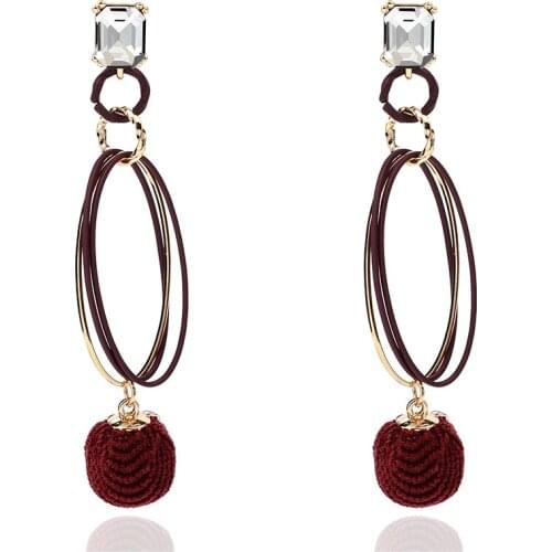 Rainbow hope womens fashion High-quality Gold-color Square crystal stud earrings & Lovely style wool ball Pendant Ear Studs