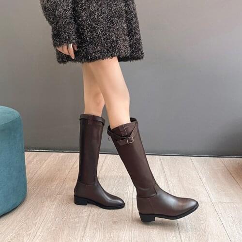 QZYERAI 2021 Women Genuine Leather Boots Fashion Handmade Classic European and American Fashion Womens Knee-high Boots