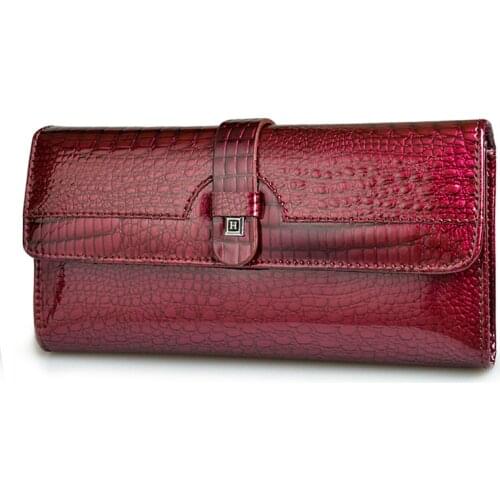 Women long purse patent leather cover hasp wallet card holder