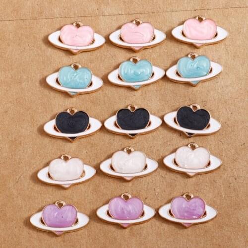 10pcs 13*21mm Enamel Heart Spaceship Airship Charm for Jewelry Making DIY Bracelets Necklaces Pendants for Women Handmade Craft
