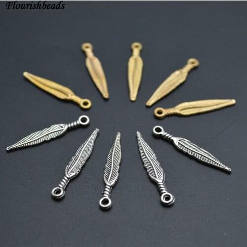 4x30mm Metal Feather Charms for Fashion Bracelet Making Gold color and Antique Silver Color Jewelry Findings
