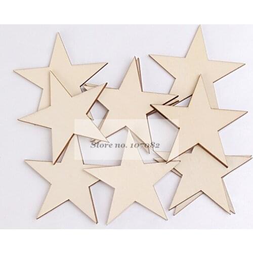 50pcs 45mm Unfished Blank Natural Wood Star Disks Favor Tags Pendants Embellishments DIY Crafts