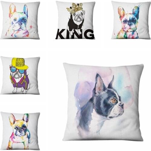 Super Soft Velvet Cushion Watercolor French Bulldog Printed Pillowcase Cushion Decorative Pillows Home Decor Sofa Throw Pillow