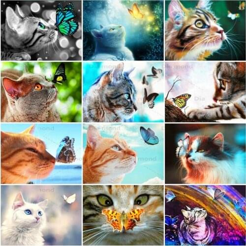 Diamond Painting Cat and Butterfly Mosaic Full Drill Handicraft Rhinestones Diamond Embroidery Animal Cross Stitch Home Decor