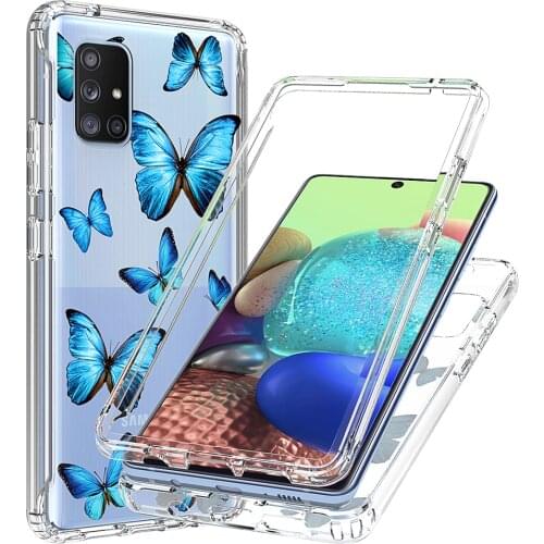 2 in 1 Clear Painted Flower Case for Samsung Galaxy A71 SM-A715F 5G SM-A716 Hard PC + Soft TPU Full Protective Phone Back Cover