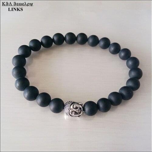 Black matte onyx stone beads buddha bracelet fashion beaded yoga mens bracelet jewelry