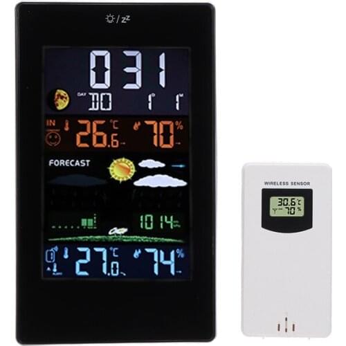 Digital Weather Station Temperature Humidity Gauge With Color Display Outdoor Sensor Digital Alarm Clock Weather Forecast