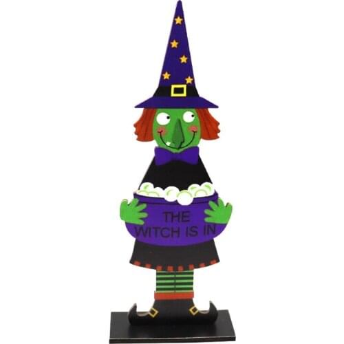 High-Hat Witch Halloween Wooden Desktop Ornaments Creative Decor for Home Indoor Festival Party Desktop Decoration Art