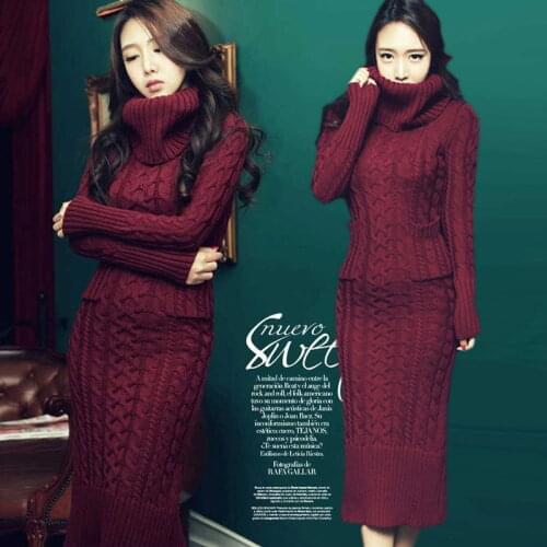 Elegant Winter Vestidos Korean Style Sexy Slim Knitted dress thickening turtleneck knit dress Fashion Female Sweater Dresses