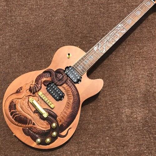 Rosewood fingerboard electric guitar, Snake inlaid, Snake relief solid mahogany body electric guitar, Free shipping