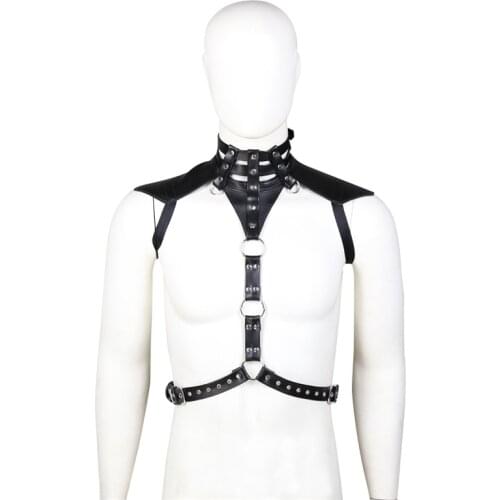 Fetish Men Leather Crop Tops Chest Harness Belt Gothic Punk Male Body Bondage Clothes Shoulder Harness Strap Rave Party Costumes