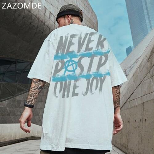 ZAZOMDE Summer Letter Printed T Shirts Men Harajuku Hip HopCasual Short Sleeve Tops Tees Male Cool Loose Tshirt Streetwear
