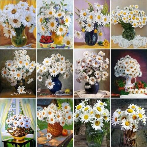 HUACAN Paint By Number Daisy Flower Kits Handpainted DIY Picture By Number Vase Drawing On Canvas Home Decoration