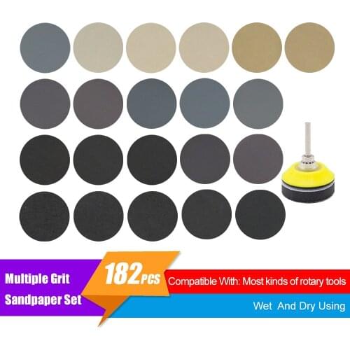 182 Pcs Set 1 Inch 3 mm Shank Sanding Pad Sandpaper With Foam Interface Pad For Auto Car Care Headlight Repair Wood Glass