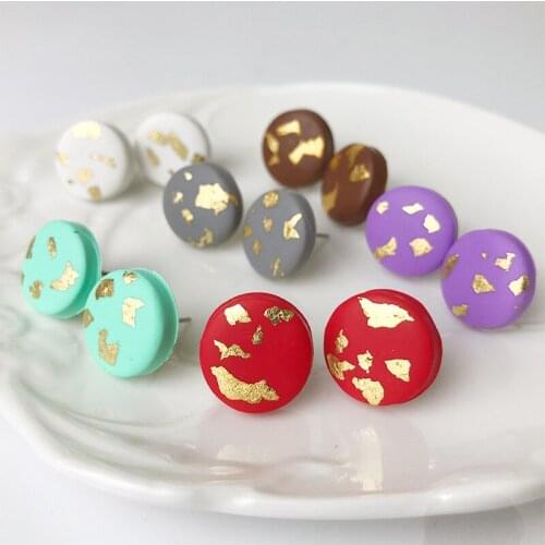 Korean Earrings for Women Round Gold Foil Clay Stud Earring Boho Ethnic Women Earrings Party Holiday Wedding Jewelry Wholesale