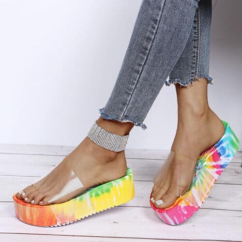 Summer Women Rhinestone pvc Platform Slippers Wedge Sandals Beach Slippers Calzado Mujer Womens Slippers Fashion Casual Loafer