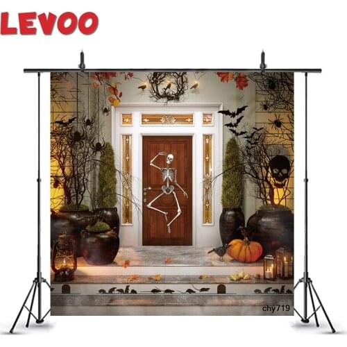 LEVOO Photography Background Front Door Skull Skeleton Pumpkins Halloween Background Photobooth Photo Studio Shoot Props Fabric