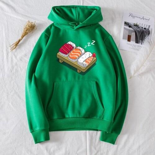 Kawaii Cartoon Anime Sleeping Sushi Print Harajuku 2021 New Winter Long Sleeve Hoodies Women Sweatshirt Casual Pullovers Hooded