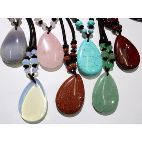 Water drop pendant necklace Natural stone agates Crystal Turquoises opal Jewelry making Sweater chain Pendant charms wholesale