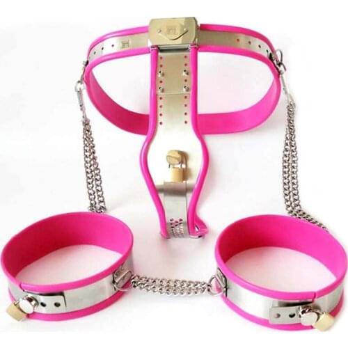 Stainless Steel Female Chastity Belt Pants+Thigh Ring BDSM Bondage Set Sex Toys For Women Metal Chastity Lock Device Erotic
