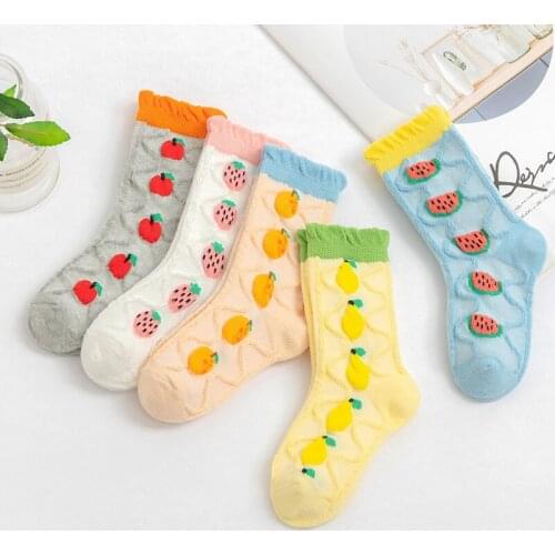 5 Pairs Candy Colors Socks for Baby Cotton Socks Spring Summer Kids Cartoon Fruits Socks for 1-9T Girls Toddler Children Gifts