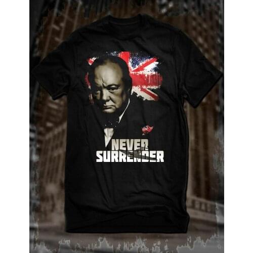New Black Winston Churchill Allied Nations T-Shirt Never Surrender Tee Ww2
