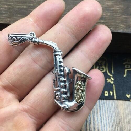 BOCAI New real pure s925 silver new Man and Woman pendant creative saxophone rock fashion chain pendant