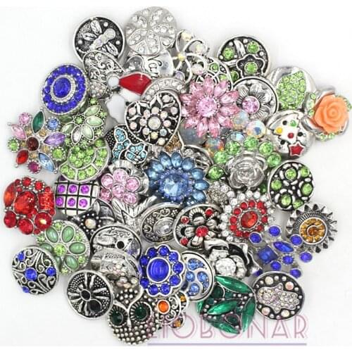 Wholesale MIX 50pcs Snap Jewelry Metal Buttons DIY Interchangeable Vintage Zinc Alloy Rhinestone Crystal Buttons Fit Snaps