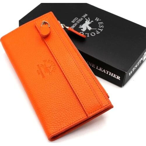 Orange Unisex Genuine Leather Portfolio Wallet Card Holder