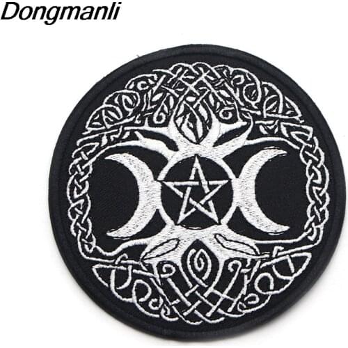 P2289 Triple Moon Goddess Wicca Pentagram badge Magic Amulet Iron On Sewing On Embroidered Applique Patch Clothes