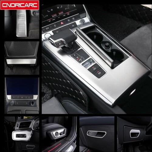 Stainless Steel Central Gearshift Panel Cover Trim For Audi A6 C8 2019 Silver Car Center Console Buttons Frame Decoration