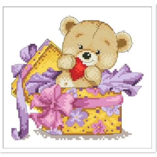 Gift for you cross stitch kit X-mas bear 18ct 14ct 11ct white fabric cotton thread embroidery DIY handmade needlework