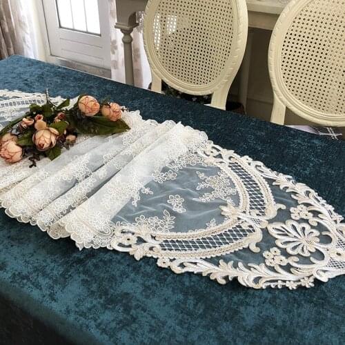 European style Princess romantic Home cloth champagne Golden embroidery Lace tablerunner tablecloth table cover