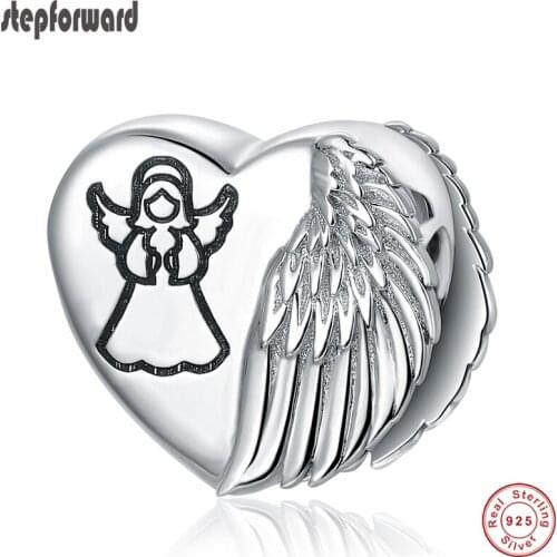 STEP FORWARD 100% 925 Sterling Silver Angel Charm Fit Bracelet Bangle Necklace Love Theme Angel Wings Beads For Jewelry Making