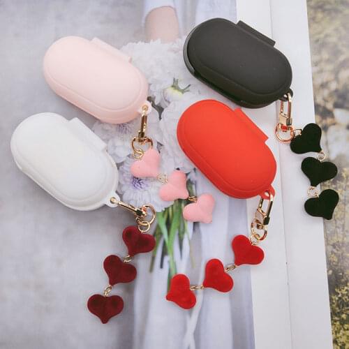 Cute Plush Love Heart Keychain Silicone Case for Samsung Galaxy Buds 2019/ Buds+ Plus Cover Earphone Accessories Protect Sleeve
