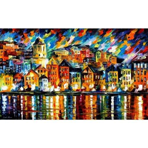 Contemporary art greece harbor hand painted knife paintings landscape oil on canvas High quality