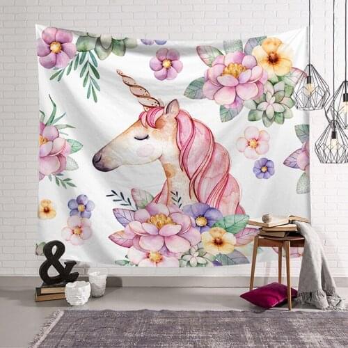 Mondern Nordic Pink Unicorn Flower Tapestry Ins Tapestry Tropical Plant Decoration Flamingo Art Tapestry Dorm Decor Wall Tapestr